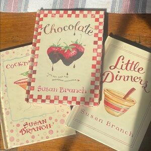 Chocolate, Little Dinners, Cocktails Cookbook Set - Cream with Red Accents